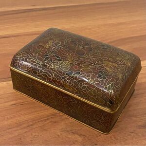 Vintage Chinese Cloisonne Brown Enamel Floral Hinged Trinket Box